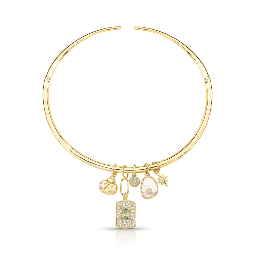 Choker Rigido Dourado com Pingentes Cravejados - CO01011347DOZI